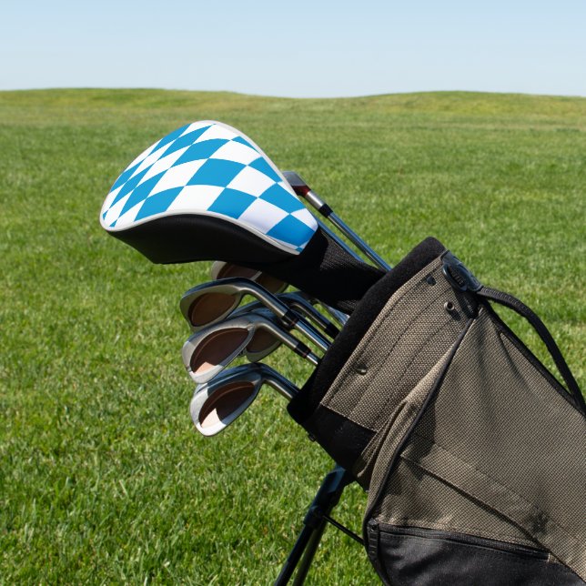 Blue and White Bavaria Diamond Flag Pattern Golf Head Cover (In Situ)