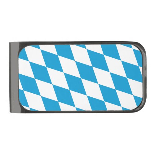 Blue and White Bavaria Diamond Flag Pattern Gunmetal Finish Money Clip