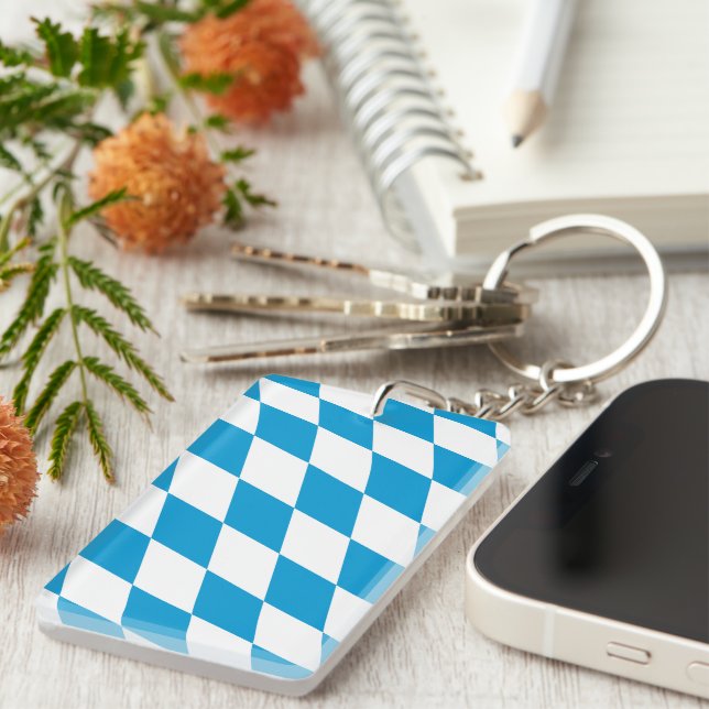 Blue and White Bavaria Diamond Flag Pattern Keychain (Front Right)