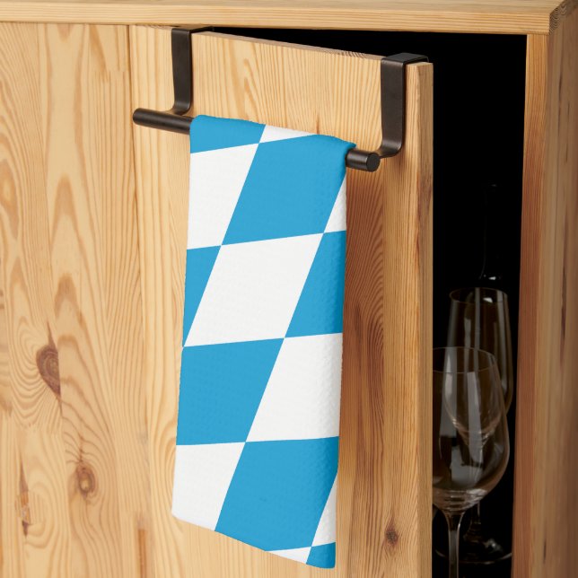 Blue and White Bavaria Diamond Flag Pattern Kitchen Towel (Thirds Fold)