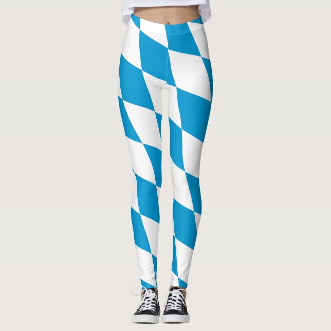 Blue and White Bavaria Diamond Flag Pattern Leggings (Front)