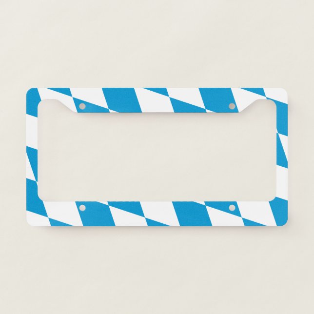Blue and White Bavaria Diamond Flag Pattern License Plate Frame (Front)
