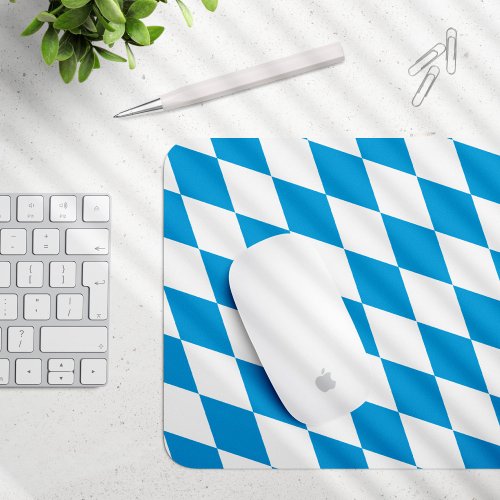 Blue and White Bavaria Diamond Flag Pattern Mouse Pad