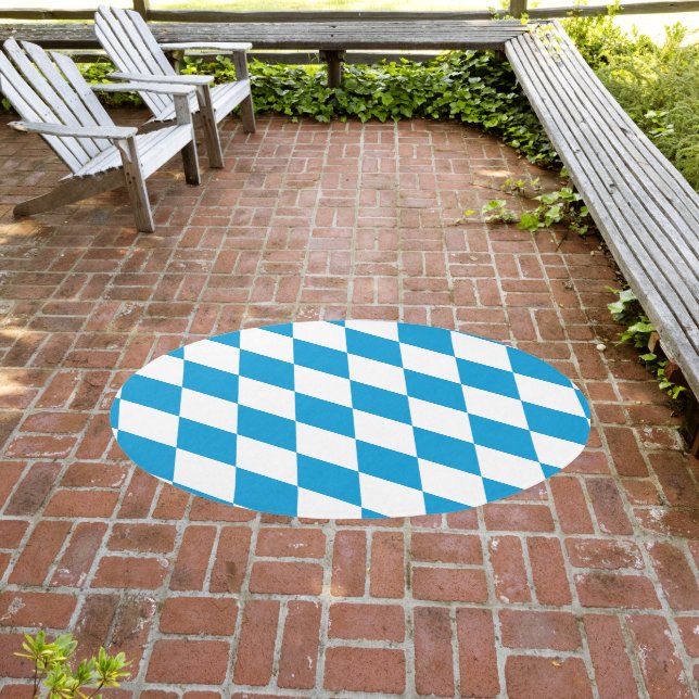 Blue and White Bavaria Diamond Flag Pattern Outdoor Rug (Insitu (Outdoor 3))
