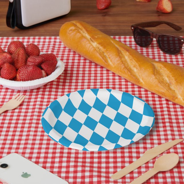 Blue and White Bavaria Diamond Flag Pattern Paper Plates (Picnic)