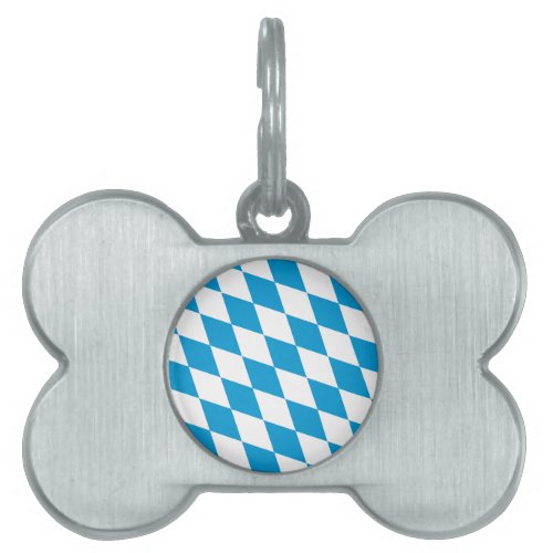 Blue and White Bavaria Diamond Flag Pattern Pet ID Tag