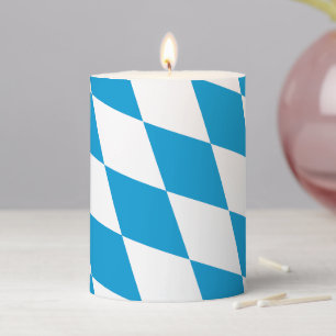 Blue and White Bavaria Diamond Flag Pattern Pillar Candle