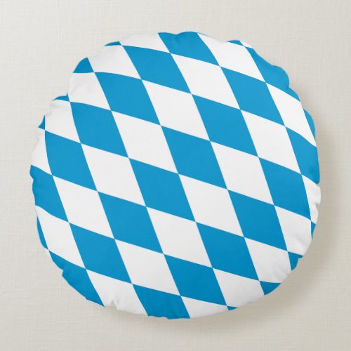Blue and White Bavaria Diamond Flag Pattern Round Pillow