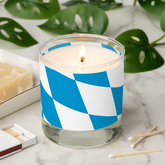 Blue and White Bavaria Diamond Flag Pattern Scented Candle (Lit)