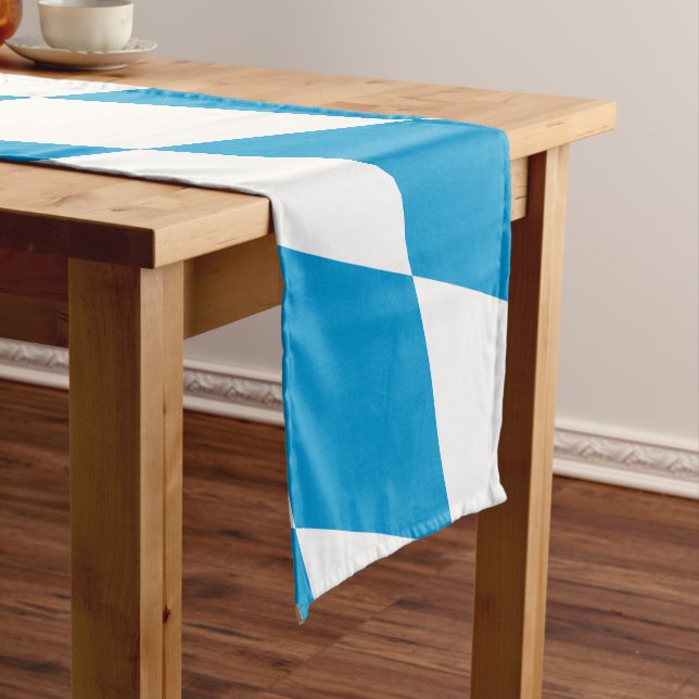 Blue and White Bavaria Diamond Flag Pattern Short Table Runner (In Situ)