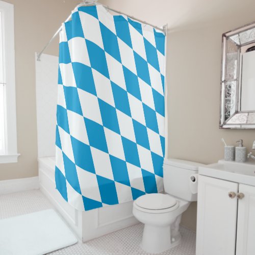 Blue and White Bavaria Diamond Flag Pattern Shower Curtain