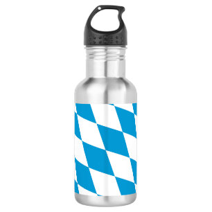 Blue and White Bavaria Diamond Flag Pattern Stainless Steel Water Bottle