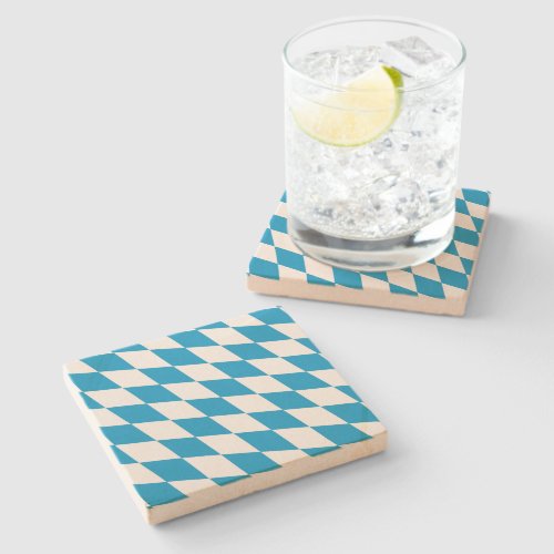 Blue and White Bavaria Diamond Flag Pattern Stone Coaster