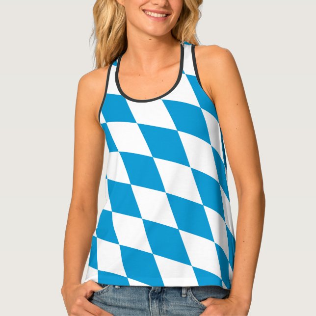 Blue and White Bavaria Diamond Flag Pattern Tank Top (Front)
