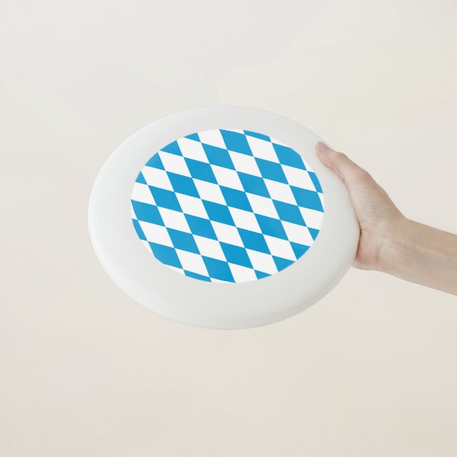 Blue and White Bavaria Diamond Flag Pattern Wham-O Frisbee (In Hand)