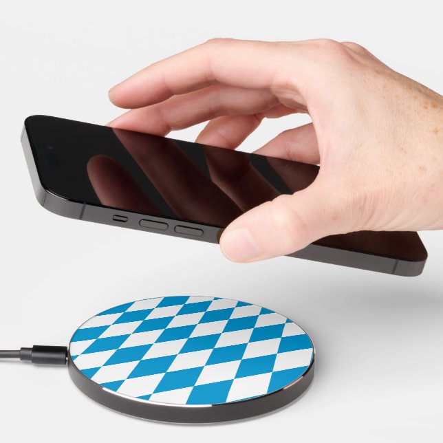 Blue and White Bavaria Diamond Flag Pattern Wireless Charger (Hand)