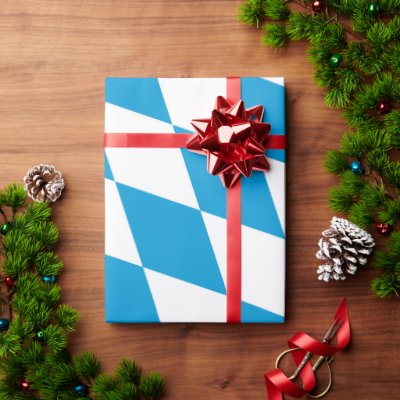 Blue and White Bavaria Diamond Flag Pattern Wrapping Paper