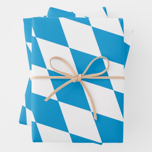 Blue and White Bavaria Diamond Flag Pattern Wrapping Paper Sheets