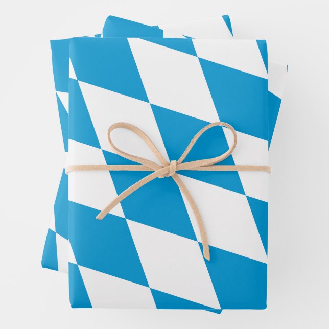 Blue and White Bavaria Diamond Flag Pattern Wrapping Paper Sheets (In situ)