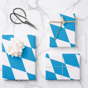 Blue and White Bavaria Diamond Flag Pattern Wrapping Paper Sheets
