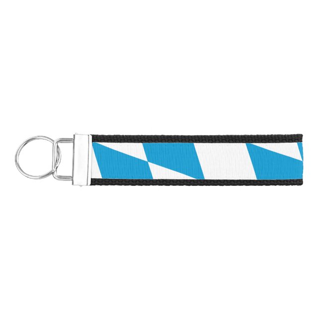 Blue and White Bavaria Diamond Flag Pattern Wrist Keychain (Keys on Left)