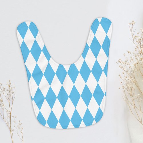 Blue and White Bavaria Rhombus Flag Pattern Baby Bib