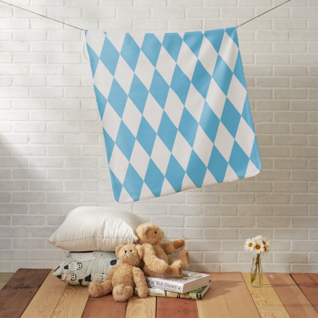 Blue and White Bavaria Rhombus Flag Pattern Baby Blanket (In Situ)