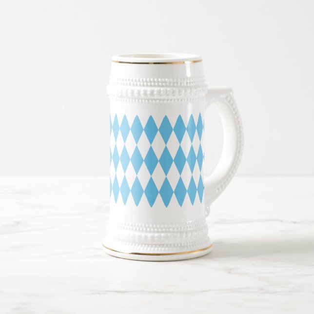 Blue and White Bavaria Rhombus Flag Pattern Beer Stein (Front Right)