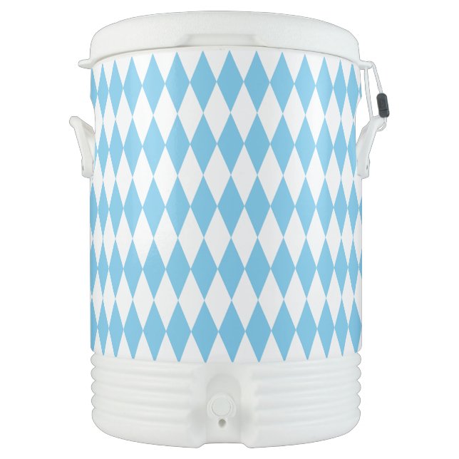 Blue and White Bavaria Rhombus Flag Pattern Beverage Cooler (Front)