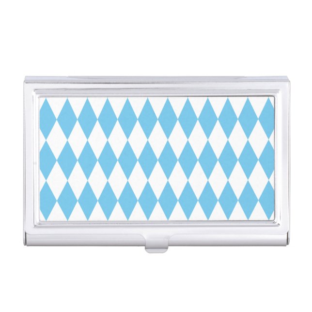 Blue and White Bavaria Rhombus Flag Pattern Business Card Case (Front)