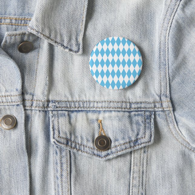 Blue and White Bavaria Rhombus Flag Pattern Button (In Situ)