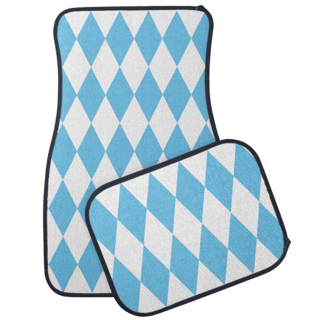 Blue and White Bavaria Rhombus Flag Pattern Car Floor Mat (Set)