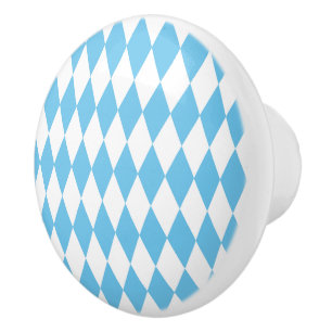 Blue and White Bavaria Rhombus Flag Pattern Ceramic Knob