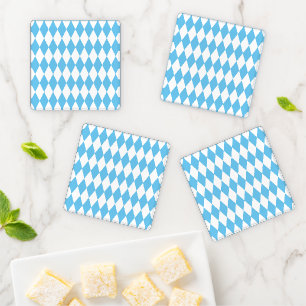 Blue and White Bavaria Rhombus Flag Pattern Coaster Set