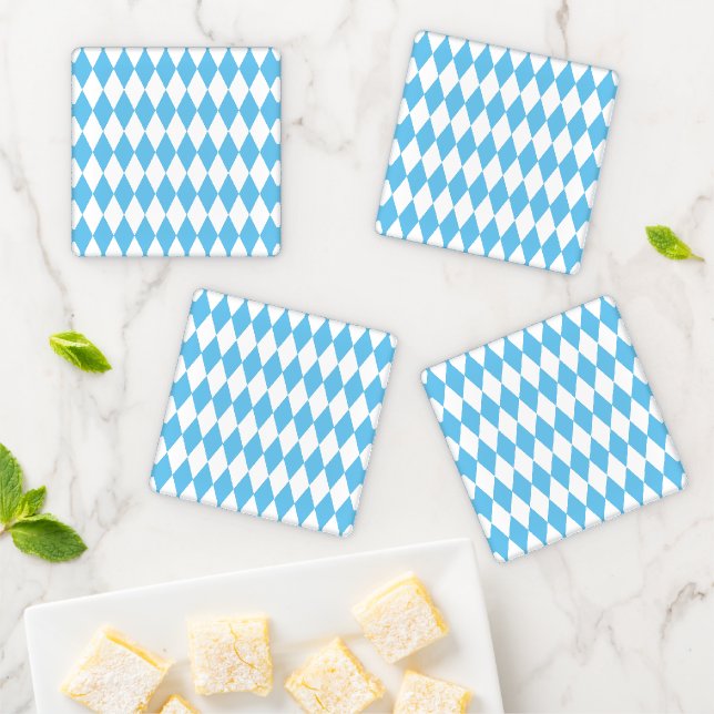 Blue and White Bavaria Rhombus Flag Pattern Coaster Set (In Situ)