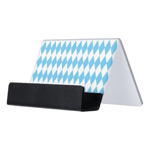 Blue and White Bavaria Rhombus Flag Pattern Desk Business Card Holder