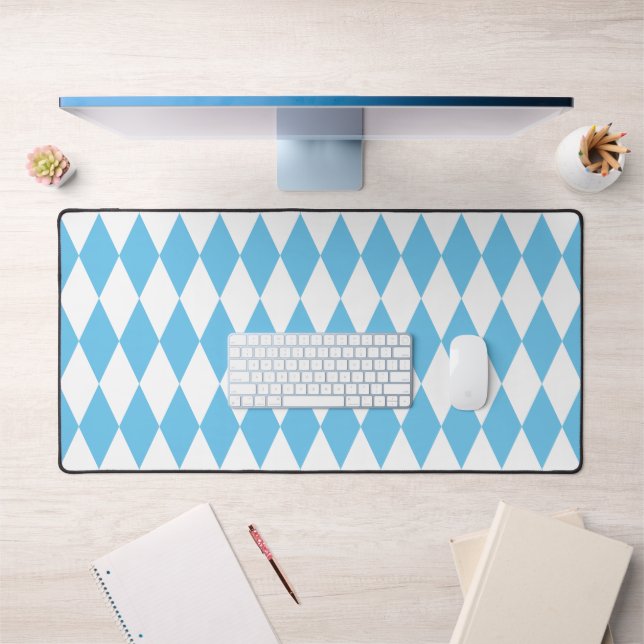 Blue and White Bavaria Rhombus Flag Pattern Desk Mat (Office 1)