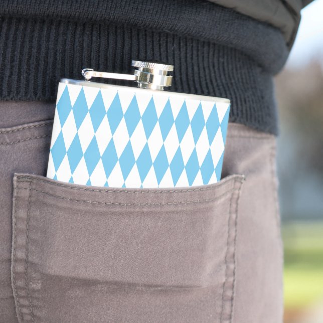 Blue and White Bavaria Rhombus Flag Pattern Flask (In Situ)