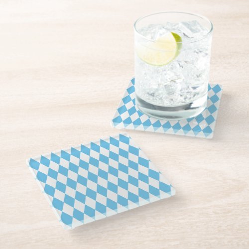 Blue and White Bavaria Rhombus Flag Pattern Glass Coaster