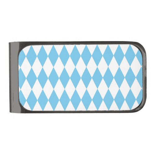 Blue and White Bavaria Rhombus Flag Pattern Gunmetal Finish Money Clip