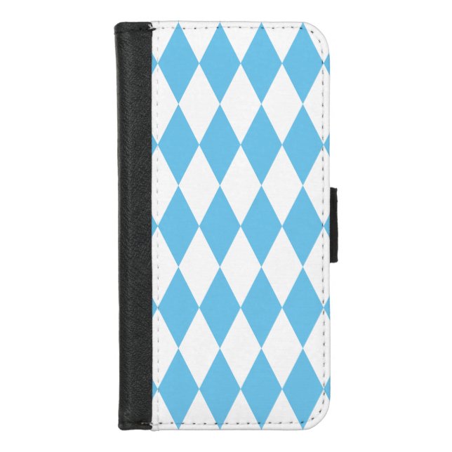 Blue and White Bavaria Rhombus Flag Pattern iPhone Wallet Case (Front)