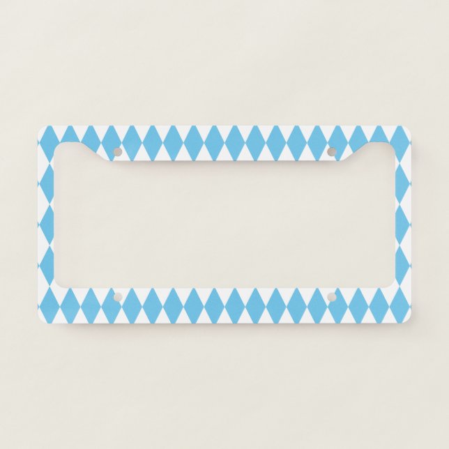 Blue and White Bavaria Rhombus Flag Pattern License Plate Frame (Front)
