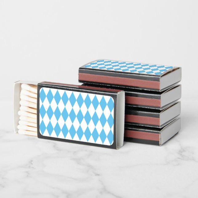 Blue and White Bavaria Rhombus Flag Pattern Matchboxes (Stacked)