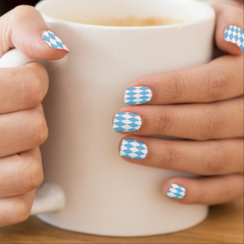 Blue and White Bavaria Rhombus Flag Pattern Minx Nail Art