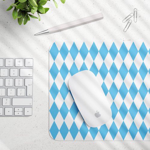 Blue and White Bavaria Rhombus Flag Pattern Mouse Pad