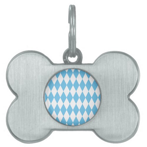 Blue and White Bavaria Rhombus Flag Pattern Pet ID Tag