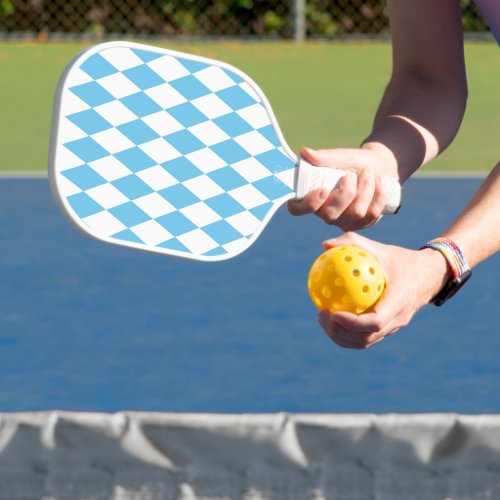 Blue and White Bavaria Rhombus Flag Pattern Pickleball Paddle