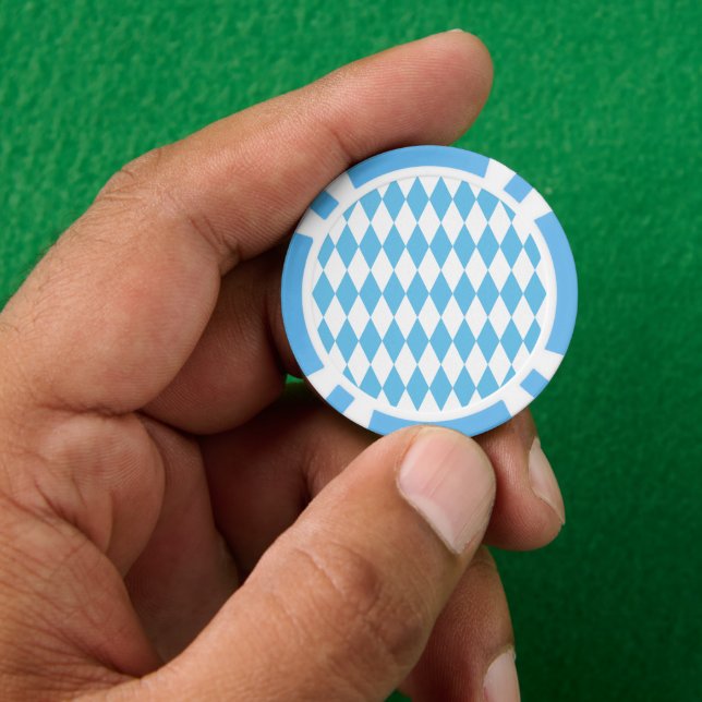 Blue and White Bavaria Rhombus Flag Pattern Poker Chips (Hand)