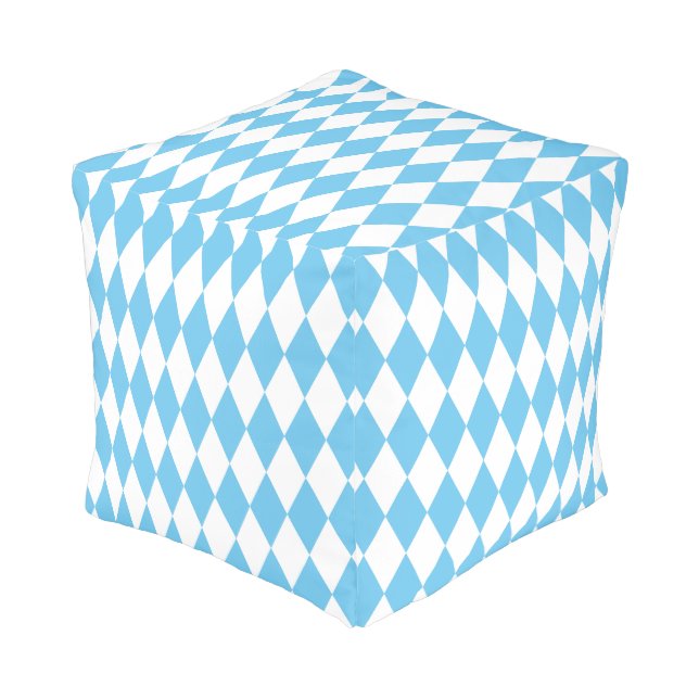 Blue and White Bavaria Rhombus Flag Pattern Pouf (Angled Back)