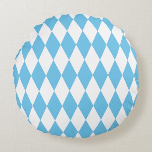 Blue and White Bavaria Rhombus Flag Pattern Round Pillow